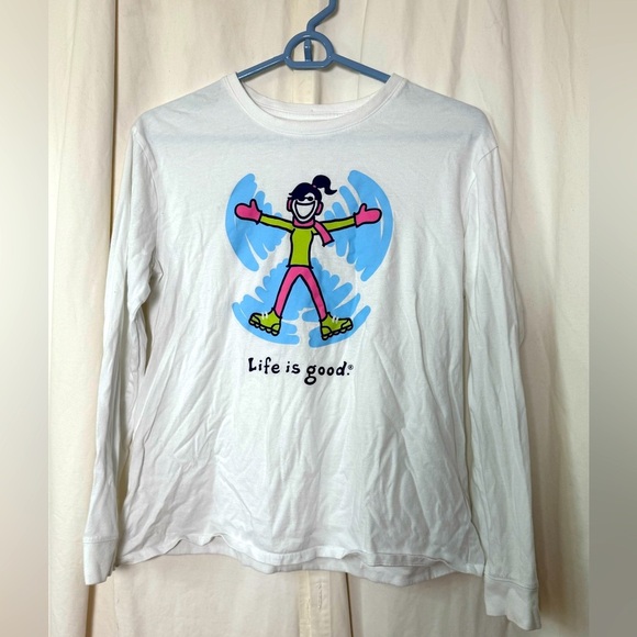 Life is Good Women's Sz S Long Sleeve Sleep Tee Snow Angels - Picture 1 of 4